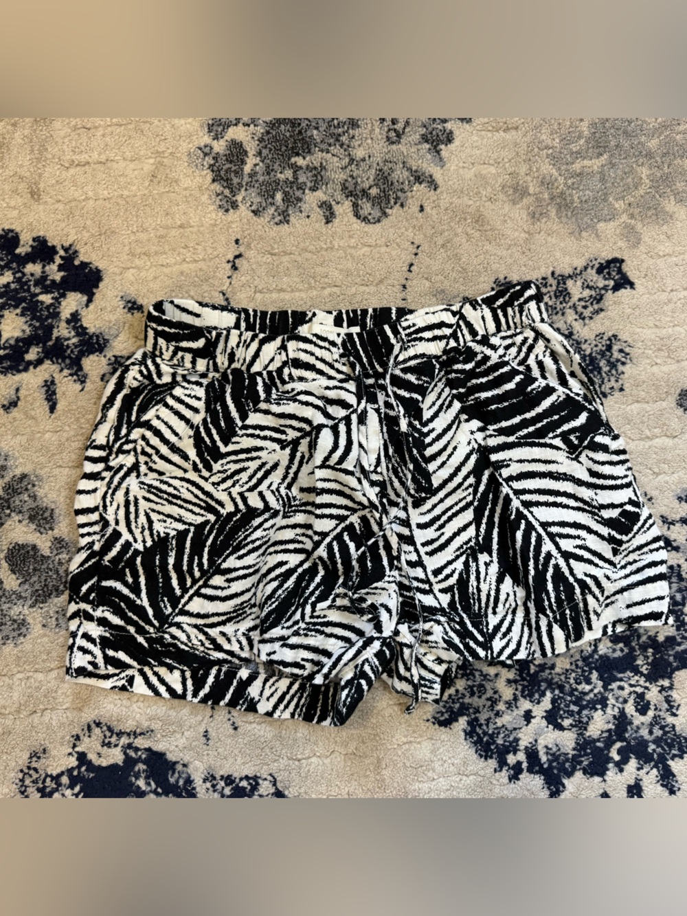 Cynthia Rowley Black and White Leaf-Print Terry Shorts